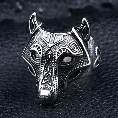 Nordic Celtic Mask Wolf Ring Stainless Steel Men's Vintage Tribal Fox Ring Biker • $11.99