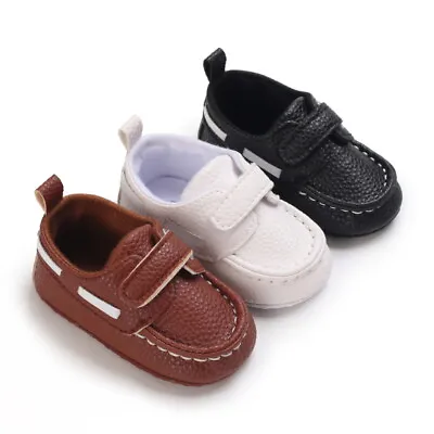 Newborn Baby Boy Pram Shoes Infant Toddler Faux Leather PreWalker Trainers 0-18M • £4.99