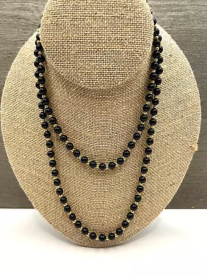 Vintage Monet Gold & Black Acrylic Bead Necklace 34 In • $12