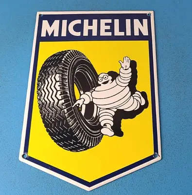 Vintage Michelin Tires Bibendum Man Porcelain Gasoline Sales Auto Pump Sign • $134.37