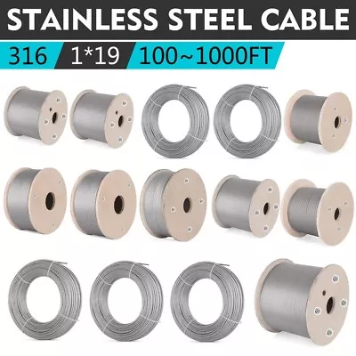 VEVOR T316 1x19 Stainless Steel Cable 1/8  3/16  Steel Wire Rope 500/1000FT • $91.19