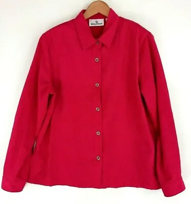 Erin London Blouse Button Up Top L Large Fuchsia Solid Long Sleeve Collar Work  • $8.49