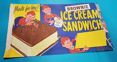 Old Vintage 1950s NBC Brownie Ice Cream Sandwich Advertising Sign Elves Graphic • $49.95