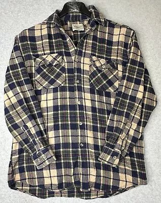 CE Schmidt Shirt Adult Medium Blue Green Button Up Windowpane Flannel Plaid Mens • $8.35