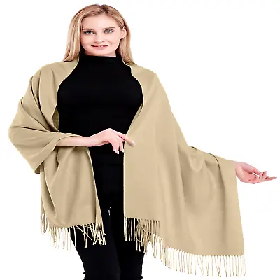 Champagne 100% Cashmere Shawl Pashmina Scarf Wrap Stole Hand Made In Nepal *NEW* • £99.99