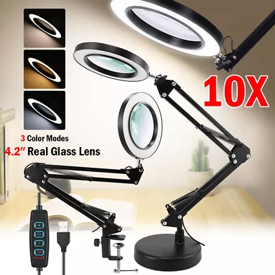 10X Magnifying Glass With Light + Stand Desktop Magnifying Lamp 3 Color Dimming • $42.43