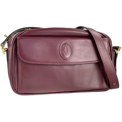 $189 • Buy CARTIER Must Line 2WAY Leather Fabric Bordeaux Shoulder Bag  714