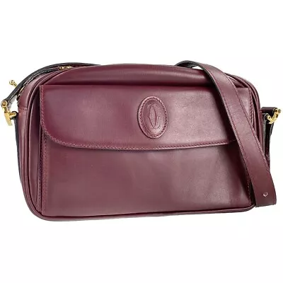 $189 • Buy CARTIER Must Line 2WAY Leather Fabric Bordeaux Shoulder Bag  714