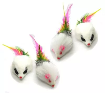 Real Rabbit Fur Long Hair Feather Tail Mouse Cat Toy - 4pk • $7.99