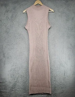 $26.46 • Buy Zara Beige Ribbed Knit Sleeveless Mock Neck Midi Sweater Dress Stretch M / L