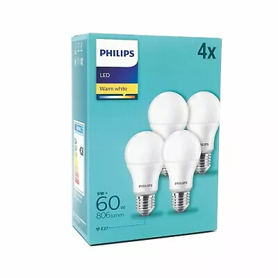 Philips LED E27 Edison Screw 8W Frosted Light Bulb  Non-Dim Warm White - 4pack • £12.98