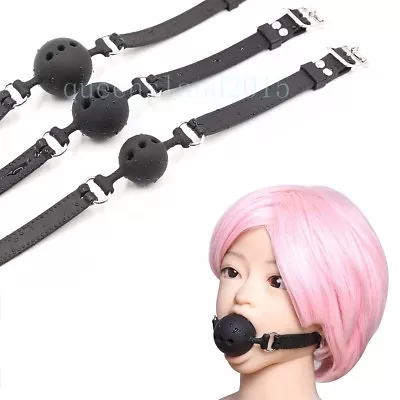 Silicone Open Mouth Ball Gag Bondage Restraints Breathable Gag Harness Strap SM • $10.89