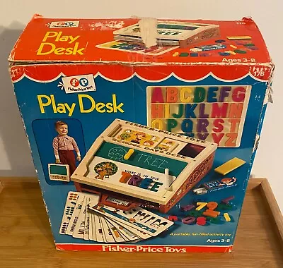 Fisher Price Toys School Days Desk 1972 Play Set W/ Magnet Letters Etc. - 10 • $29.99