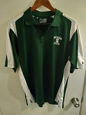 UNDER ARMOUR MICHIGAN STATE Size Medium Mens Green/White Polo Shirt Golf  • $15.59