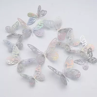 3D Butterflies Silver 12 Pcs Wall Art Cake Toppers Dessert Decorations Home • £3.97