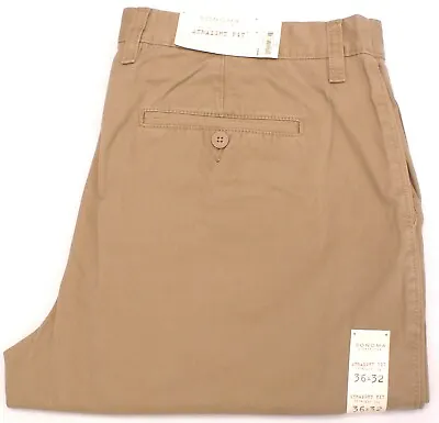 NEW Sonoma Straight Fit Khaki Pants Flat Front 100% Cotton Mens 36X32  • $22.94