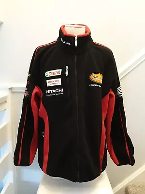 Vintage Men's Honda Racing Full Zip Fleece Jacket Black Red Size 2XL Patches • £45