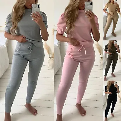 Womens Loungewear Tracksuit Co Ord Ladies Ruched Short Sleeve Suit Set UK • £15.19