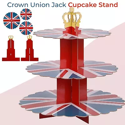 UNION JACK Cake Stand 3 Tier Cupcake Stand Union Jack Flag Design With Crown • £9.99