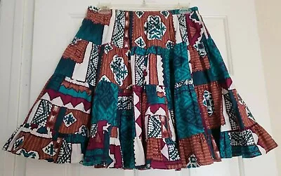 Circle T Ruffle Mini Skirt Vintage 90s Cowboycore Southwestern Tribal Print  • $28.04