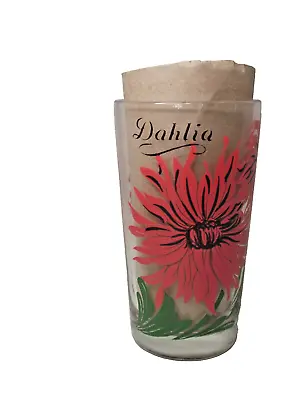 Vintage Boscul Peanut Butter Glass Tumbler Dahlia Red Name Brown Black Top • $9.98