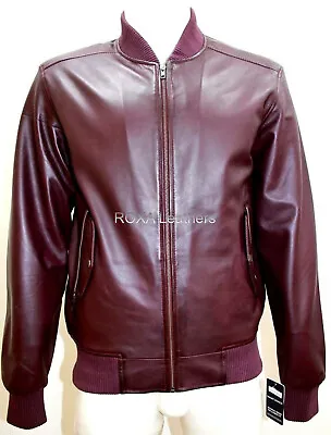 NEW Stylish Men Authentic Lambskin Real Leather Jacket Maroon Casual Winter Coat • $131.12