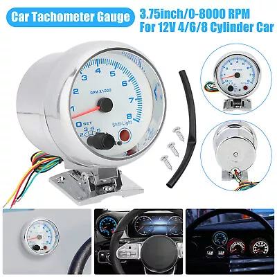 3.75'' 12V Car Tachometer Gauge Meter LED Inter Shift Light 0-8000 RPM Universal • $18.48