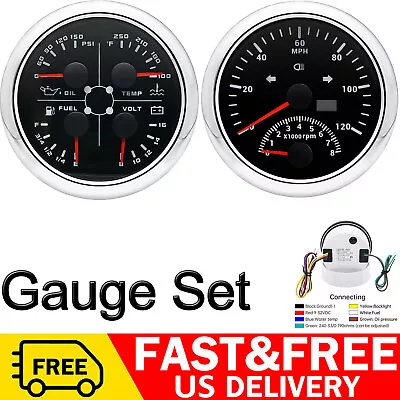 2 Gauge Set 85mm GPS Speedometer W/tacho&85mm 4 In 1 Gauge For Boat Car Truck US • $100.91