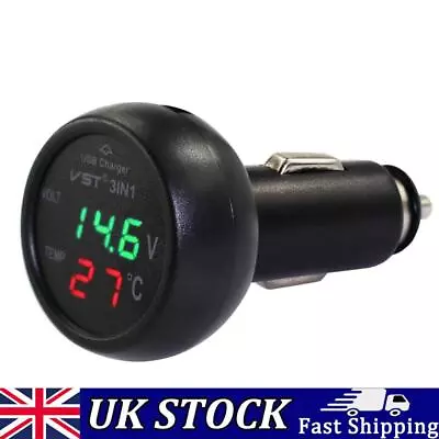 3 In 1 Car Voltmeter Thermometer 12V 24V Multifunctional Adapter (Red Green) • £7.99