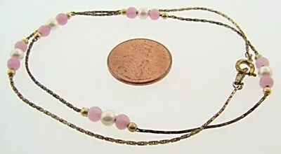 1 Vintage Brass Pearl & Pink Beaded 16  Box Chain Necklace V909 • $1.49