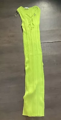 Zara Lime Neon Green Cutout Lace Up Textured Midi Dress Stretchy Slim Pencil • $25