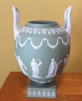 Wedgwood Large Green Jasperware  Urn Vase Of Twin Handled Ovoid Urn Form • $39.99