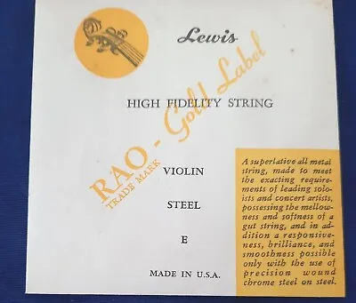 1 Lewis Violin E String | Steel | Rao - Gold Label NOS Made In USA Vintage 70's  • $4