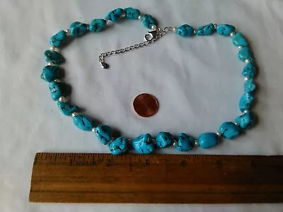 Vintage Signed 925 Genuine Chunky Turquoise Beaded 20  Necklace • $55