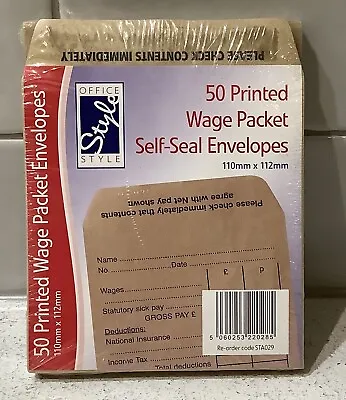 50 Manila Wage Packet Envelopes Printed Self Seal 102mm X 108mm • £3.49