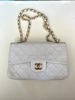 Vintage CHANEL  Classic Matelasse 23 Flap Chain Shoulder Bag Lamb Skin White • $3000