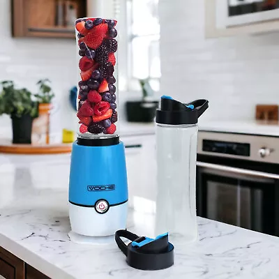Multi Blender Smoothie Maker Juicer Processor + 2 Sports Bottles Blue Shake Take • £11.99
