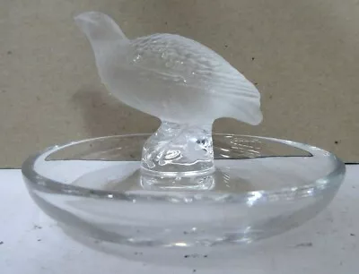 Vintage Engraved Signed Lalique France Quail Statue Crystal Glass Dish Bowl • $189