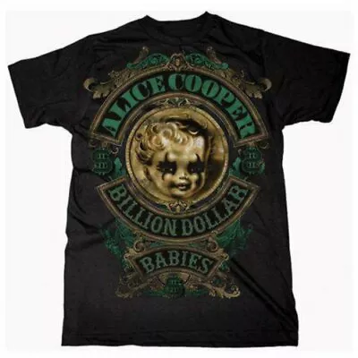 Official Alice Cooper T Shirt Billion Dollar Baby Crest Black Mens Classic Rock • £14.88