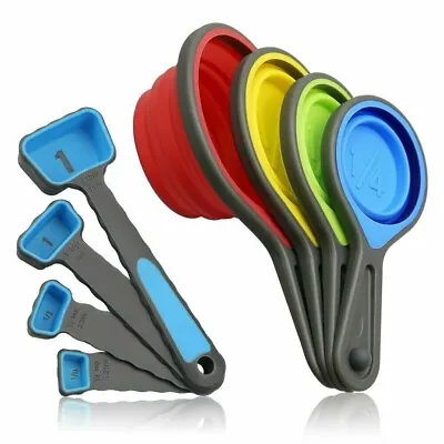 8pcs Silicone Collapsible Measuring Cups And Spoons For Dry & Liquid Ingredients • £8.99