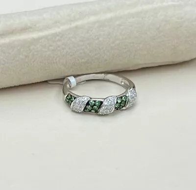 14K White Gold Women's Natural Tsavorite And Round Diamond Band/Ring • $373