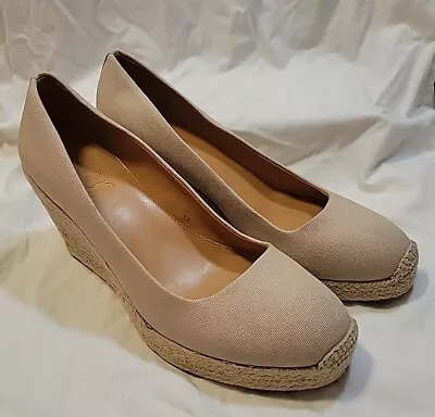 J By J Crew Women Espadrille Wedge Heel Sandal Sz 9 Seville Flax Canvas Shoes • $24.99