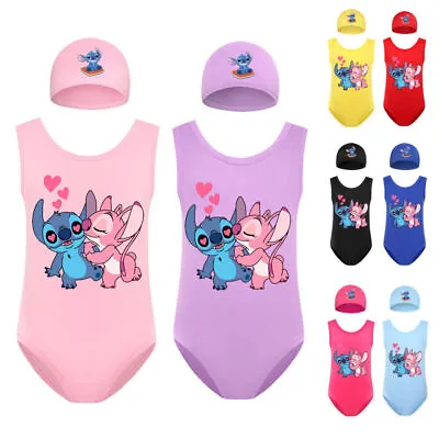 2023 Kids Lilo Stitch Swimwear Swim Set Beach Swimming Surf Suit+Bathing Cap Set • £6.99