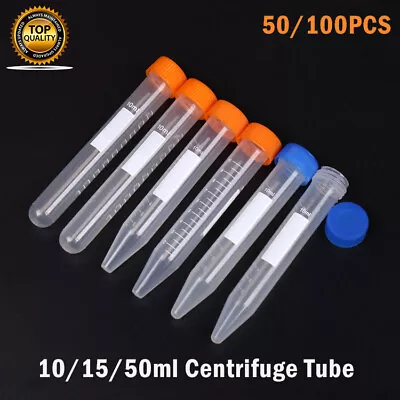 50/100Pcs 10/15/50ml Plastic Centrifuge Tube Pipe Vial Lab Test Container • $40.19