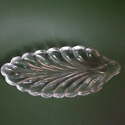 Leaf-shaped Serving Dishe Clear Glass Art Deco Davidson Vintage • £9