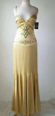 NICOLE MILLER Gold Silk Crystal Embellished Open Back Corset Dress Gown  2 Or 6 • $299.99