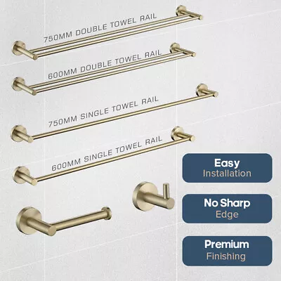 $27.99 • Buy Brushed Gold Set Toilet Paper Holder Towel Rail Rack Shelf Robe Hooks Bathroom