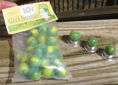 Vintage Unopened Bag Of Girl Scout Marbles & 3 Marble King Blended Marbles • $24.99