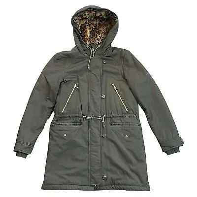 ZARA Trafaluc Olive Faux Fur Hooded Utility Fleece Lined Parka Coat—Women’s S • $29.99