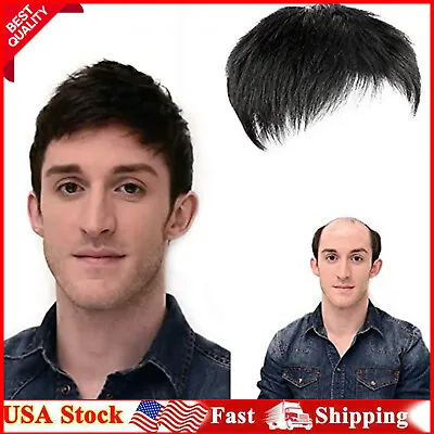 Men's Black Natural Hair Topper Toupee Clip Hairpiece Top Wigs Short Male Wig US • $19.99